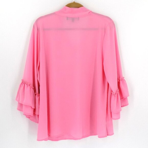 Eloquii Ruffle Sleeve Blouse Size 18 Tie Neckline Pink - Picture 2 of 4